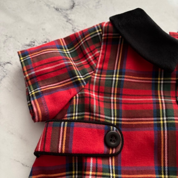 Edgehill Collection Nwt Red Plaid Holiday w/ Velvet Collar Boy's Shortall Romper - Picture 3 of 5